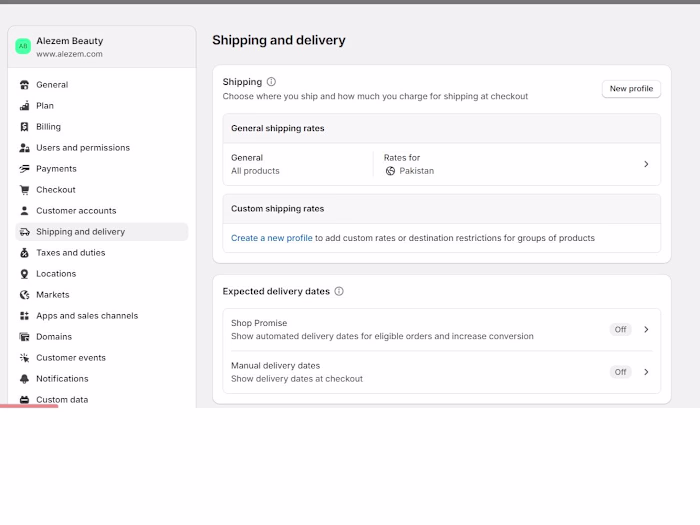 Shipping and Payments Settings on Shopify