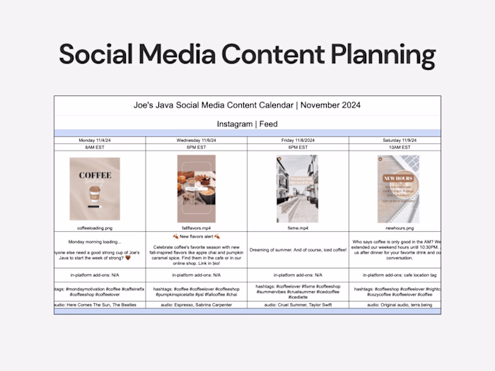 Social Media Content Calendar and Planning