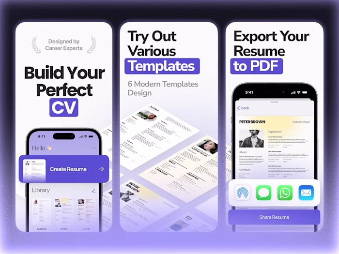 Screenshots Design for CV Builder App