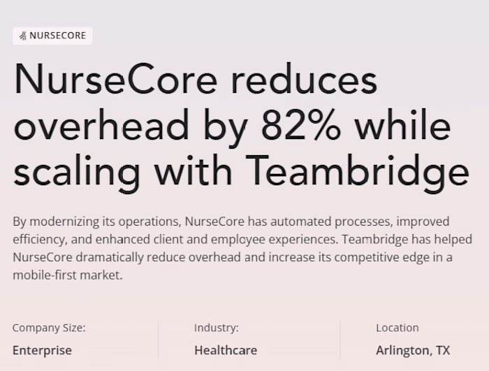 NurseCore reduces overhead by 82% while scaling with Teambridge
