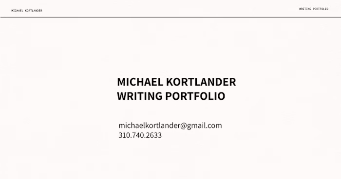 Michael Kortlander - Writer Portfolio - 2026