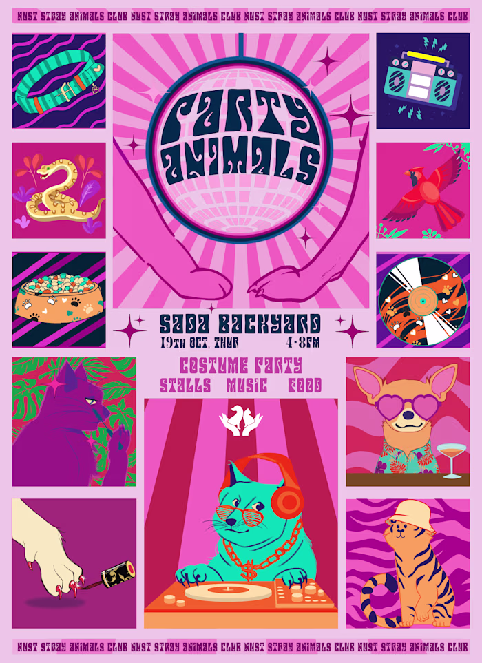 Party Animals Panaflex and Invitation