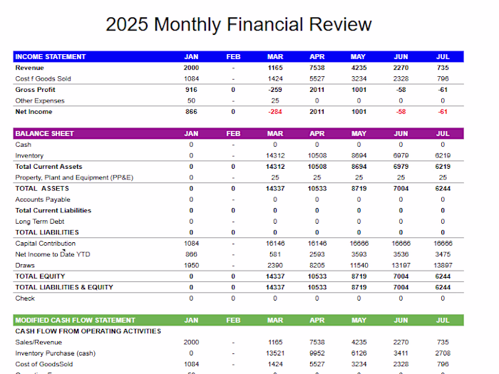 Monthly Financial Report for Cash-Based Businesses