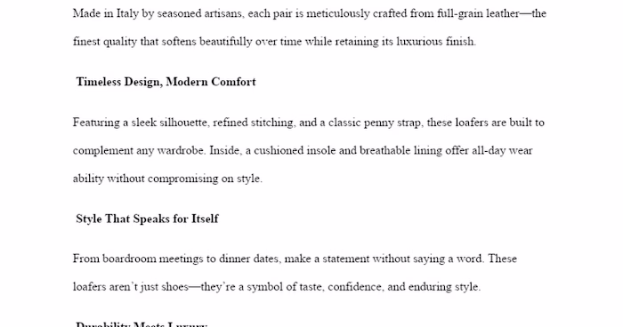 LuxeWear Italian Leather Loafers Product Description