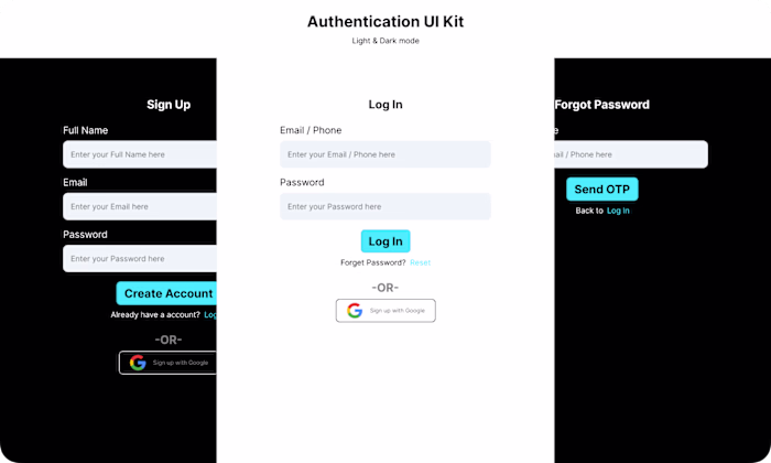 Authentication UI kit including sign-in,