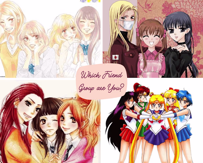Anime-Inspired Friend Group Graphic