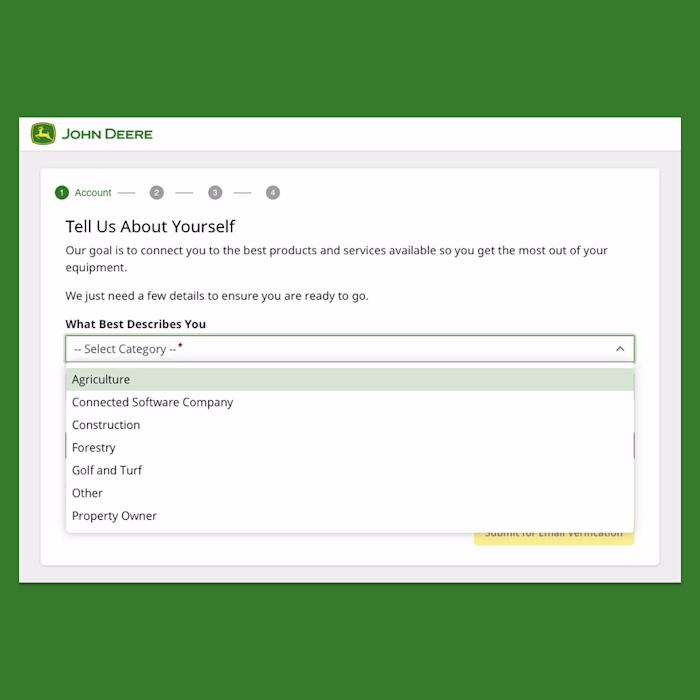 John Deere New Account Flow