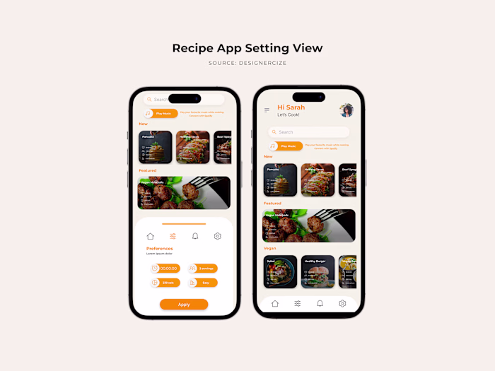 UI Design for a Recipe App Settings view