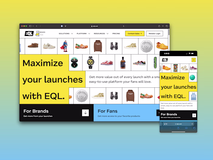 Home, Fans Page and How To Design & Webflow Development for EQL