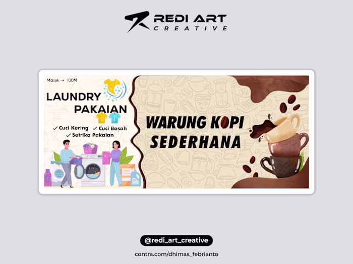Design Banner Warung Kopi Sederhana & Laundri Pakaian