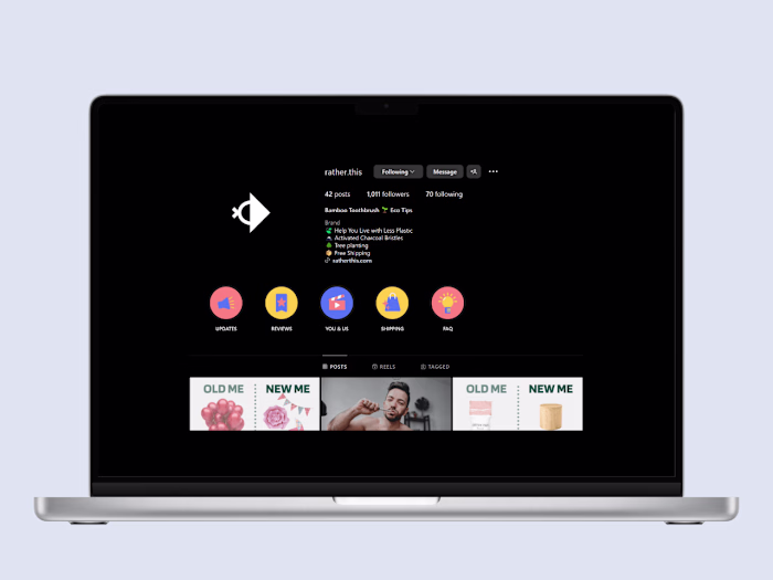 🌱 RatherThis IG: EcoBrand (150 items sold, 1.2K+ followers)