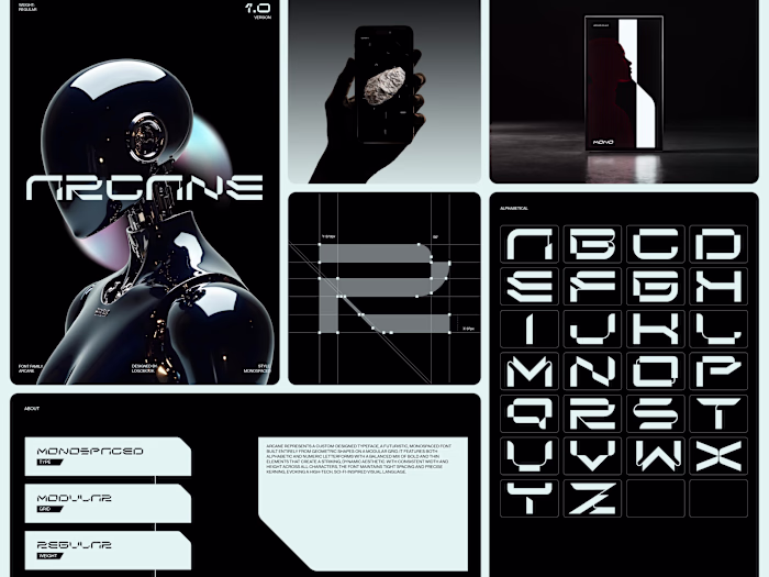 Arcane is my first ever custom-designed typeface, a futurist...