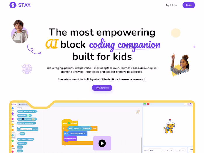 Stax.fun: AI block coding tool for kids.
