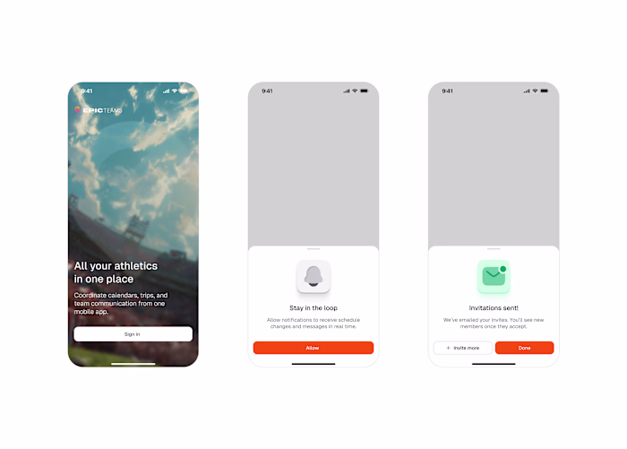 Epic Teams mobile app design