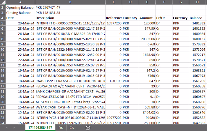 Conversion of bank statement from