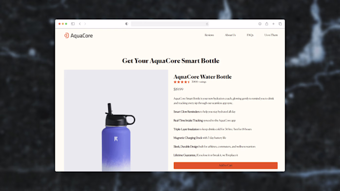 AquaCore Product Page Design and Build in PageDeck