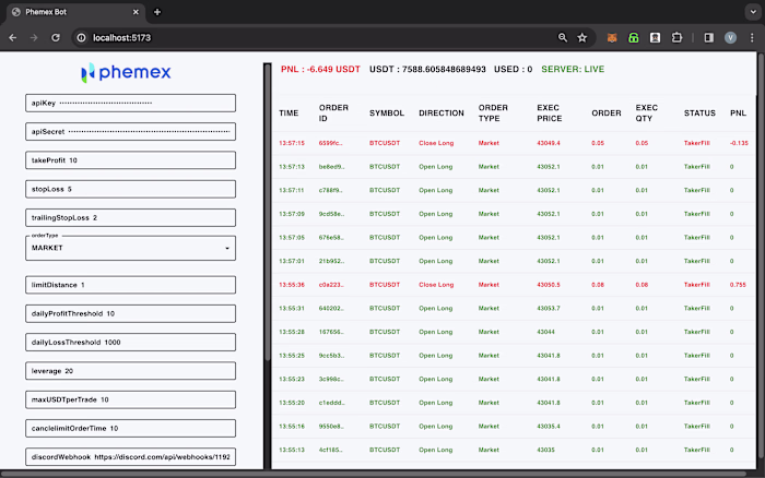 Cryptocurrency Trading Bot Phemex Exchange
