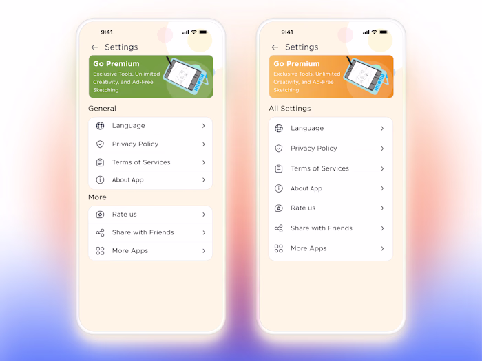 Settings – AR Drawing Trace & Sketch App UI