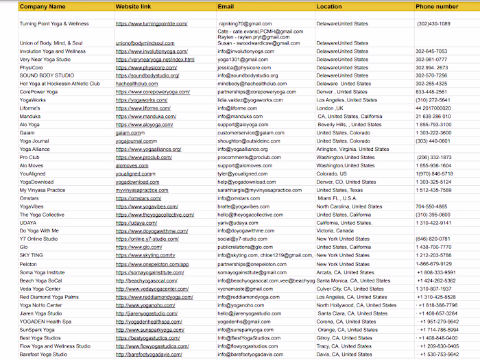 Yoga Studio Data Collection & Influencer Collaboration 