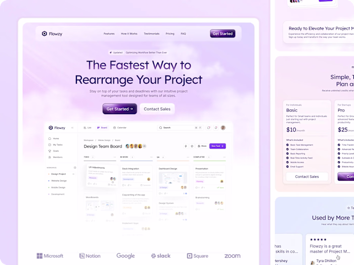 Flowzy – Task Management SaaS UI & Landing Page Design