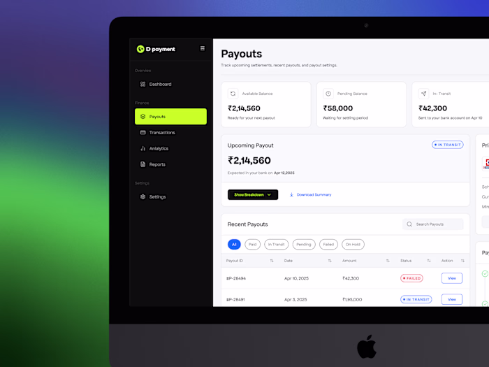 Payout Dashboard Design for Dodo Payments
