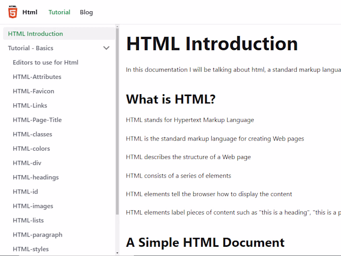 Html Tutorial documentation site