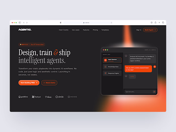 Agentic - AI Agent Builder website design. Clean and modern ...