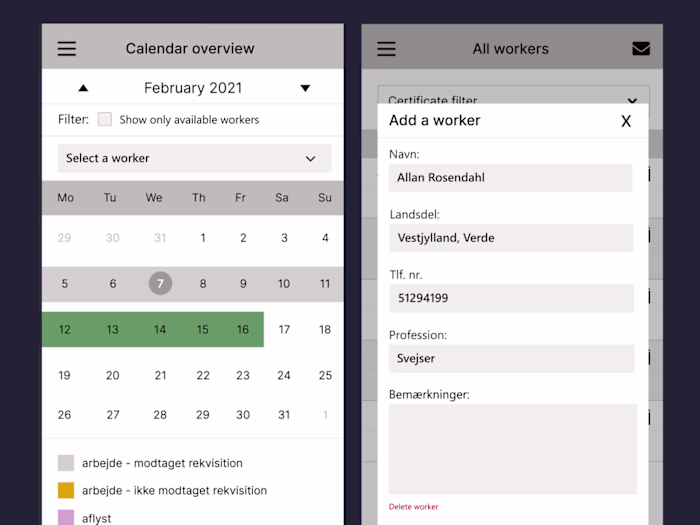 Wireframes for CRM Warehouse Management Software
