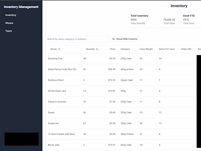 Fireworks Inventory Management System
