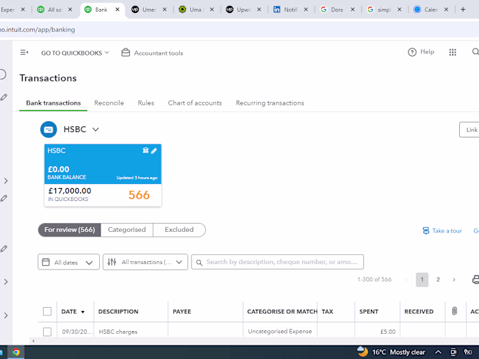 Quickbooks bookkeeping for UK client