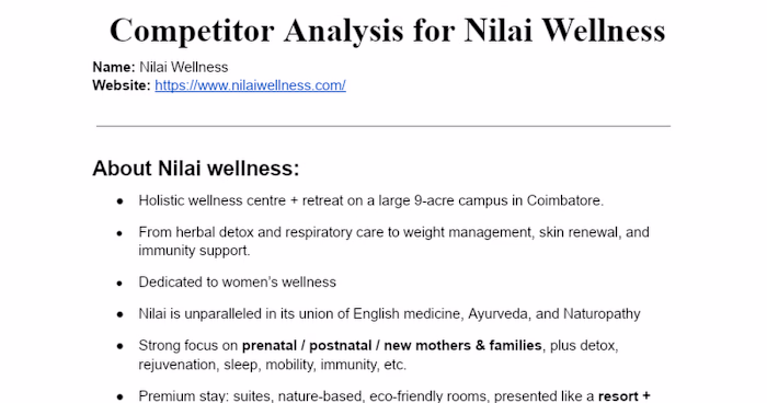 Competitor Analysis for Nilai Wellness