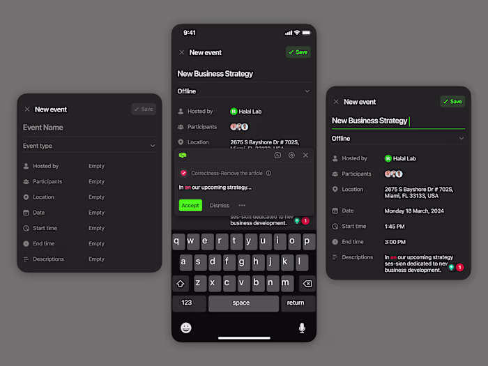 Creating a new event - next level Mobile App
