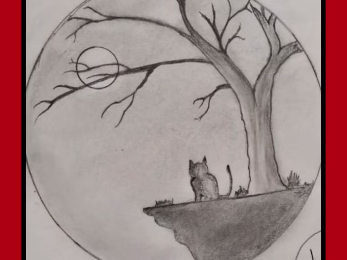 Pencil Sketch of Moonlit Tree
