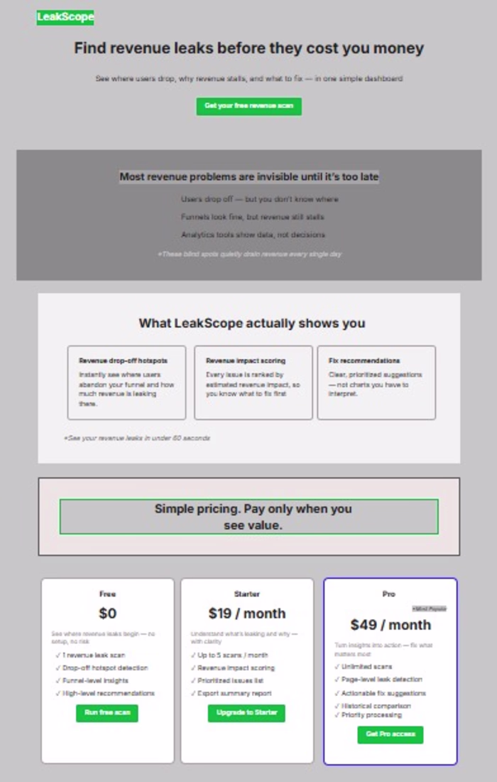 LeakScope — Find revenue leaks