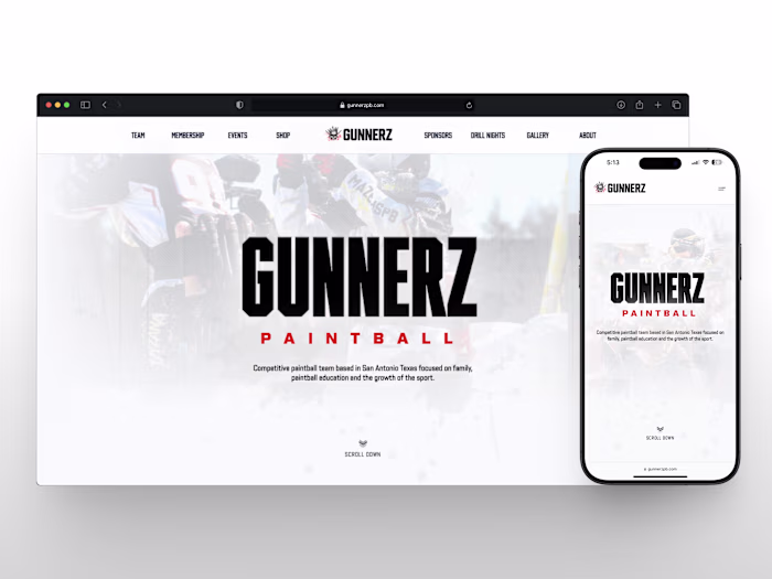 Gunnerz Paintball - Team Website / Shopify Ecommerce Integration