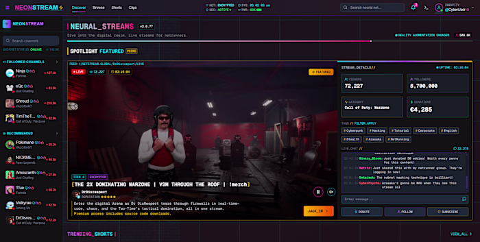 Cyberpunk Twitch Clone – Gaming-Focused Streaming Experience