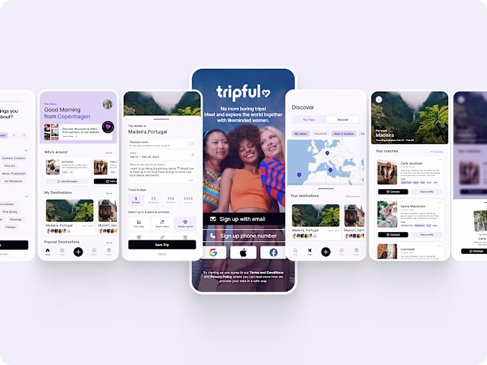 Mobile app design for Tripful