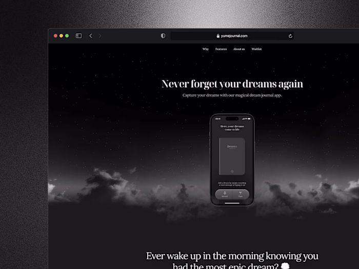 dreamy landing page for yume