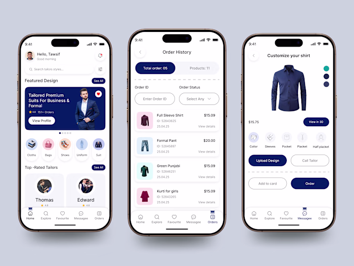 Tailors Mobile App Design UI/UX