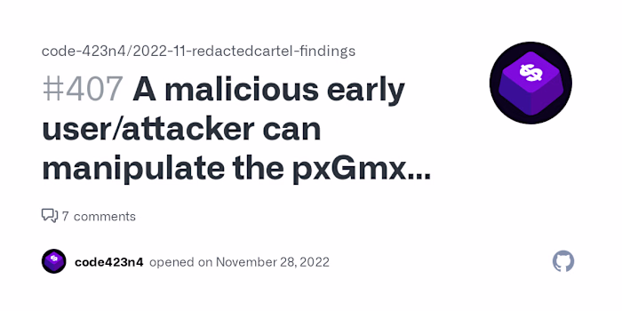 A malicious early user/attacker can manipulate the pxGmx's pric…