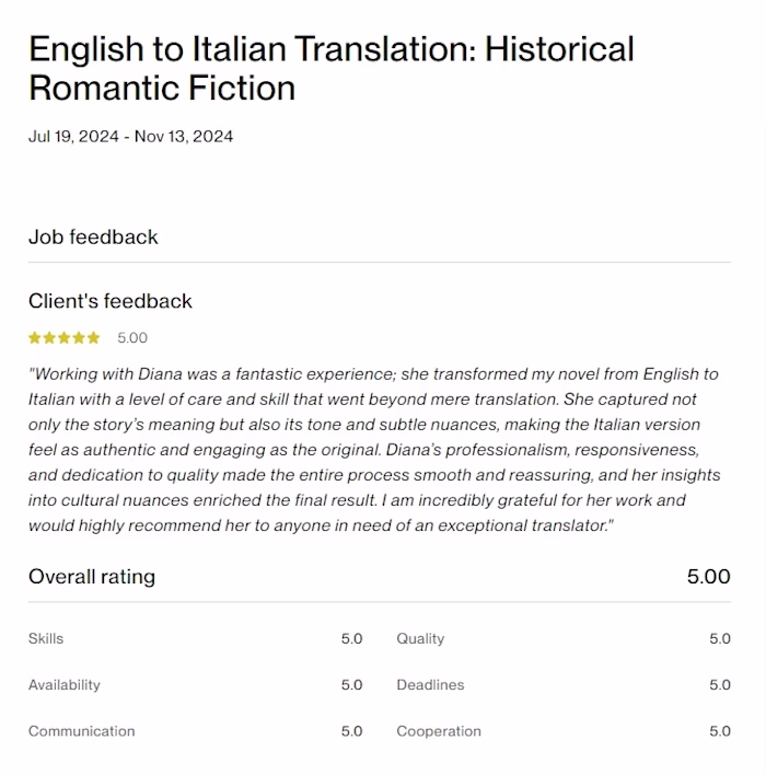 Italian translation of a historical romantic novel.