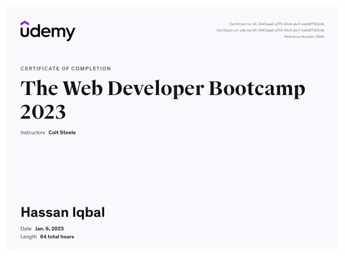Web Development Bootcamp 2023 - Certificate