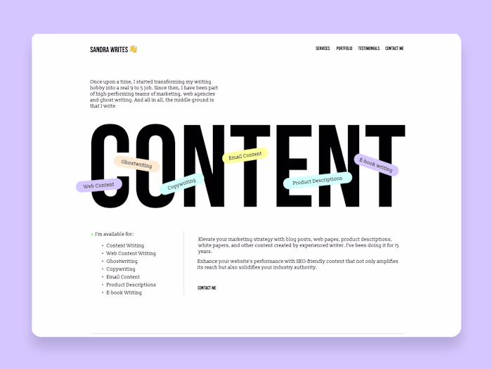 Copywriter Portfolio Website Build with Webflow