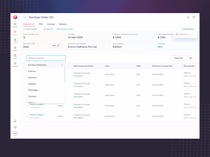 Fashinza BOM Feature Design