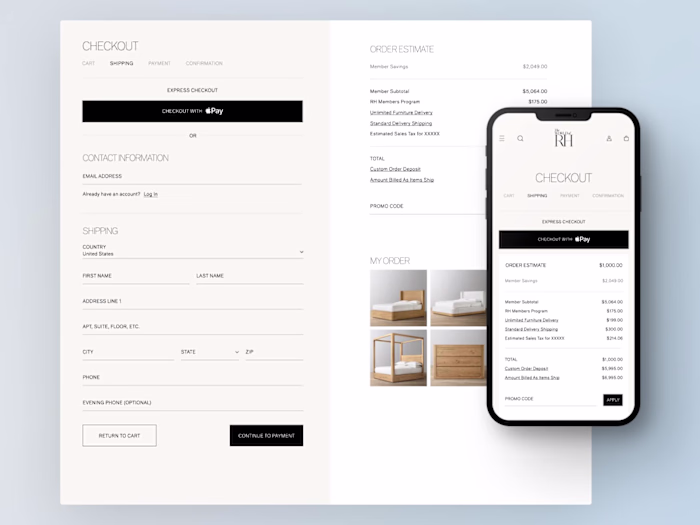 RH.com eCommerce Website Experience (UI, Design Systems)