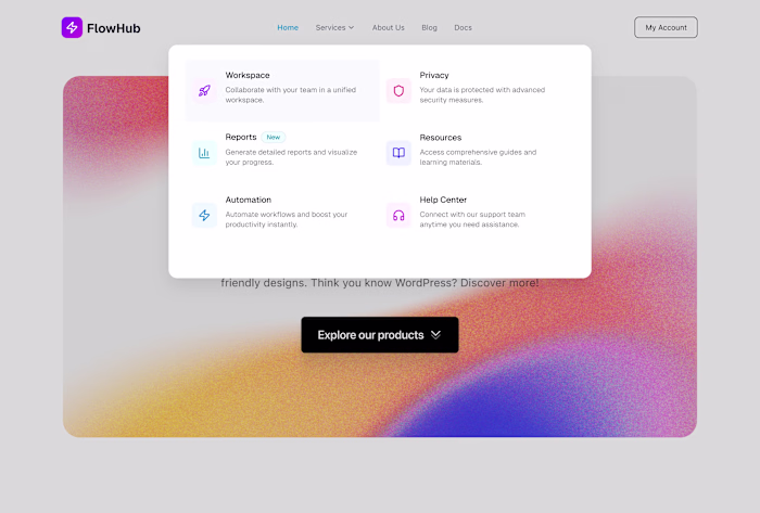 SaaS Website Mega Menu & Navigation UI