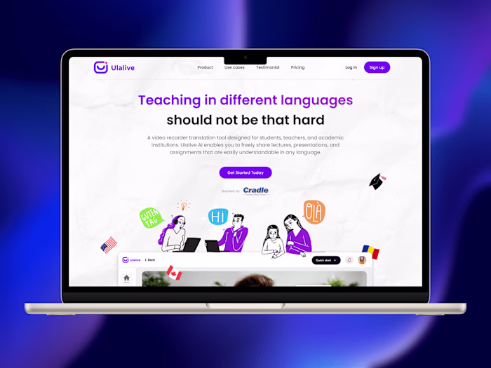Landing Page Design, Web Development for Ulalive