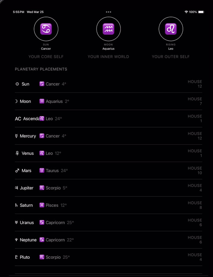 Created an astrology app that