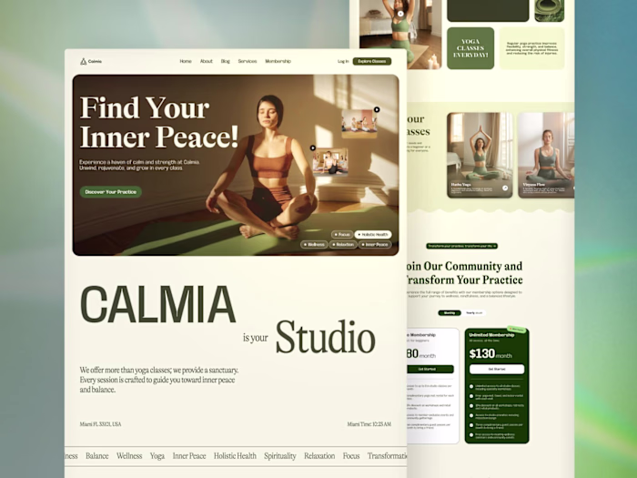 Calmia Yoga Studio - Website Design