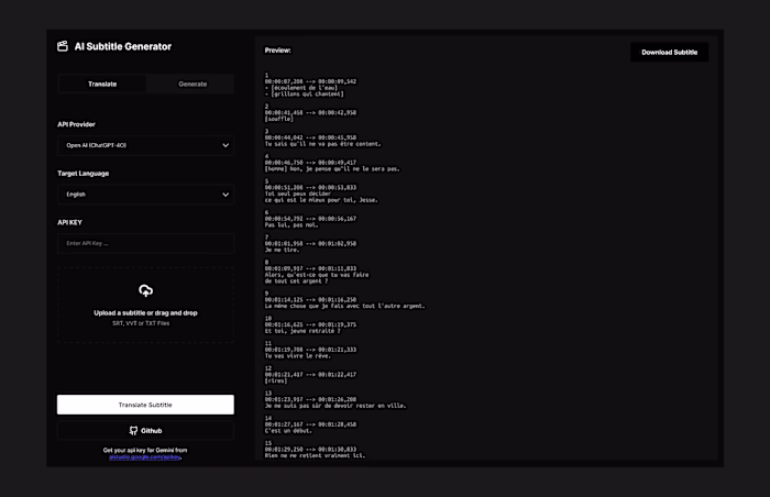 AI Subtitle Generator and Translator Web App